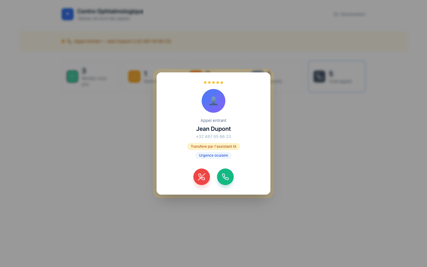 Dashboard — AI transferring incoming call